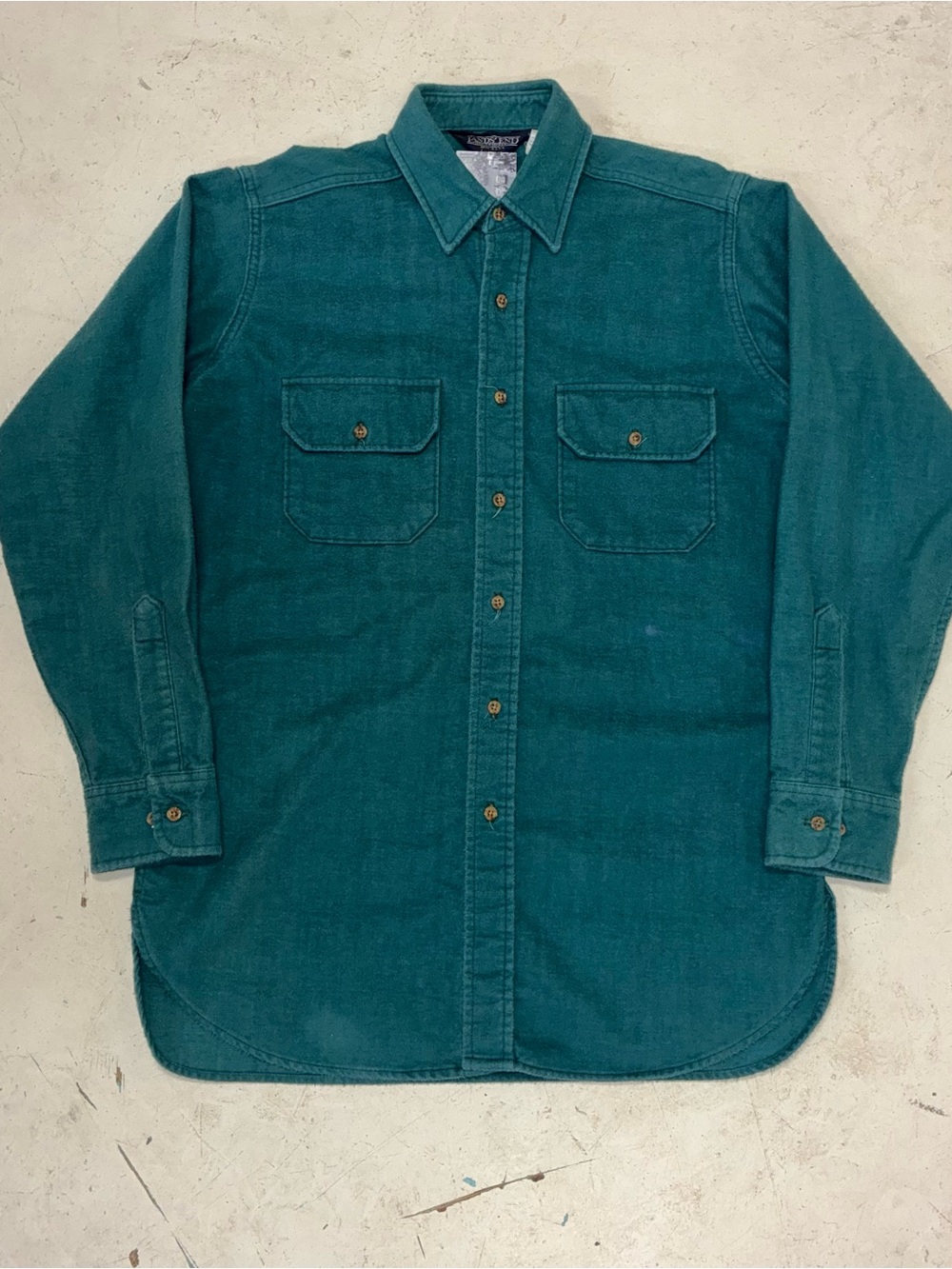 Vintage Lands End Teal Button-Up Chamois Flannel Shirt 80s 90s Cotton